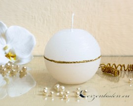 Kugelkerze Rustikal Goldverzierung - 8cm - creme/weiß