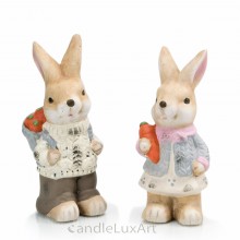 Set Keramik Häsin und Hase mit Korb - 16cm