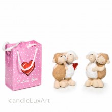 Set Keramik Schaf Paar Love mit Tasche - 10cm