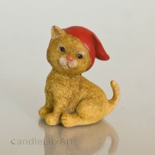 Polyresin Figuren Katze braun mit Mütze - 6cm